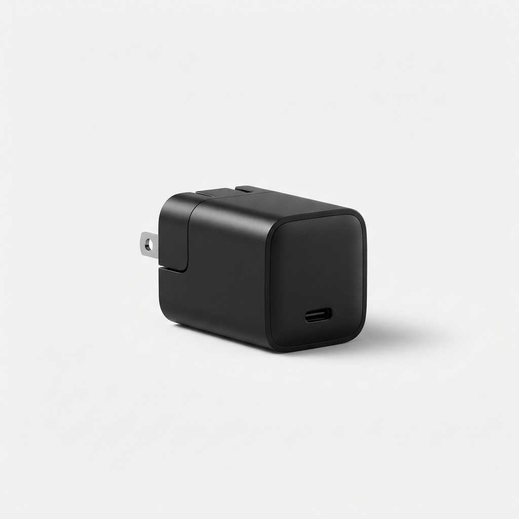 Black USB-C laptop and phone fast charging adapter